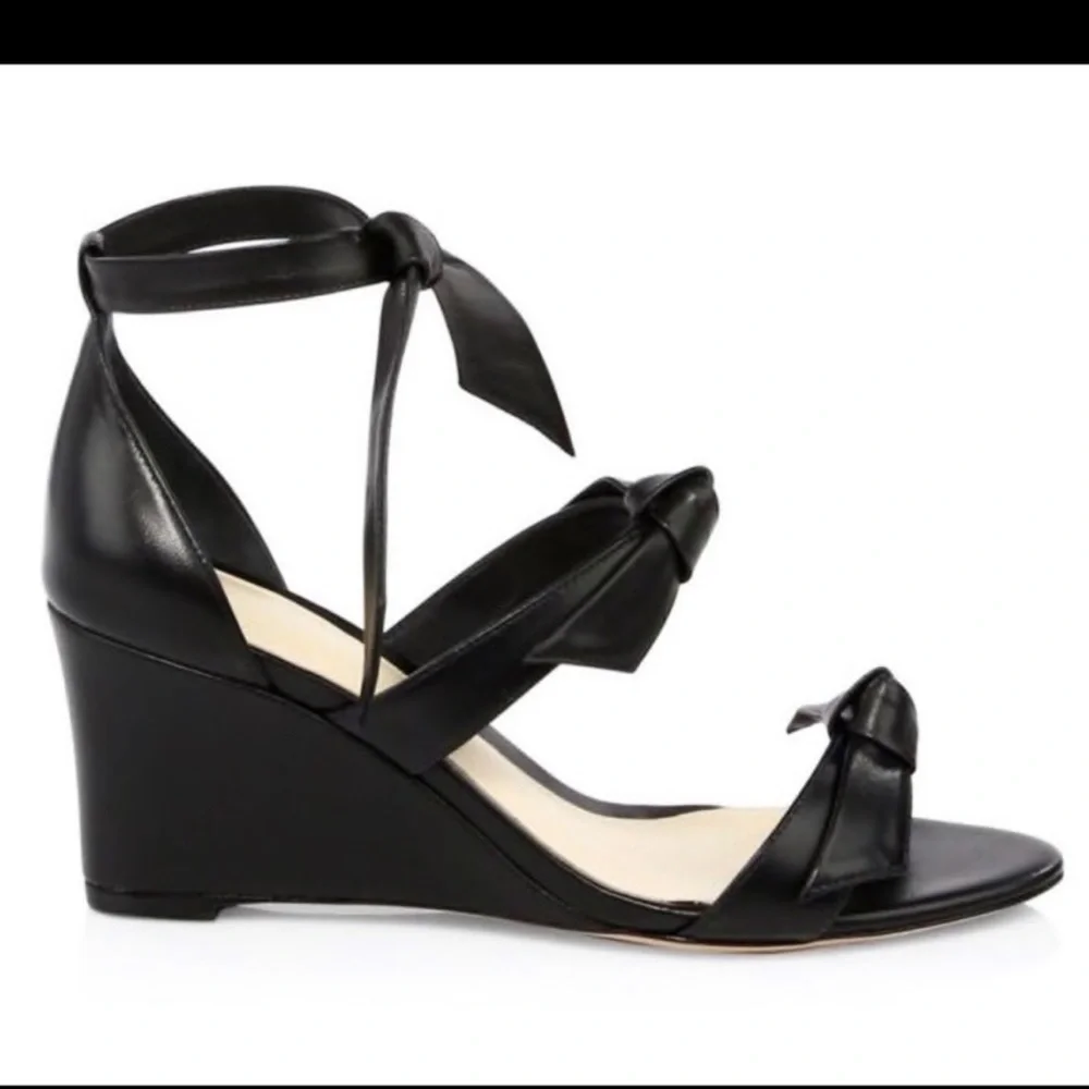 Alexandre Birman / black Lolita Giana anabela leather bow embellished wedge 36.5